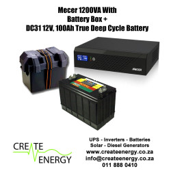 Mecer 1.2kVA / 1200VA Inverter/Charger with 1 X 100Ah Deep Cycle Battery