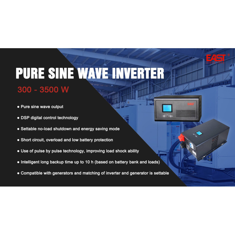 East 1.2kWh 1000W Lead acid Delkor Plug and Play Kit 12V Inverter / Charger Pure Sine Wave