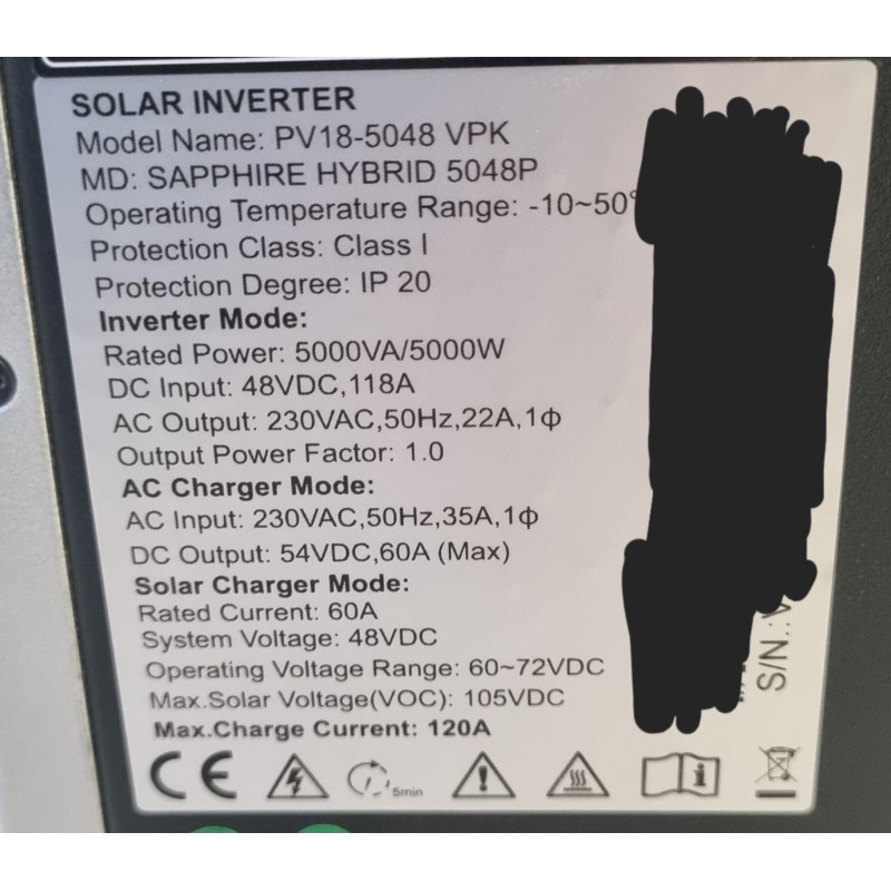 Must Sapphire 5 KVA 48 V Hybrid Solar Inverter / Charger with PWM Solar Charge Controller