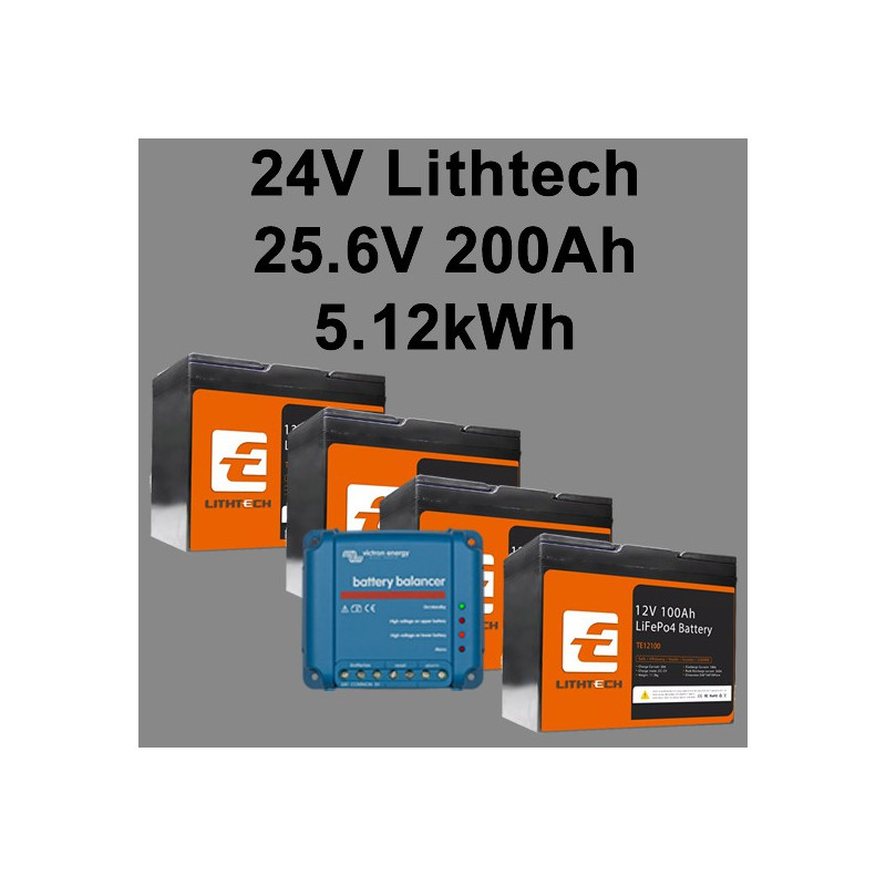 Lithtech 24V 200ah 5.12kWh Lithium Battery Kit TE12100 Solar