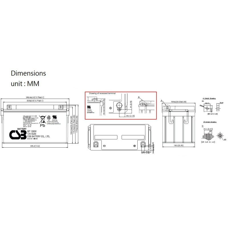 CSB GP12650 12 Volt 65 AH Sealed Lead Acid Battery