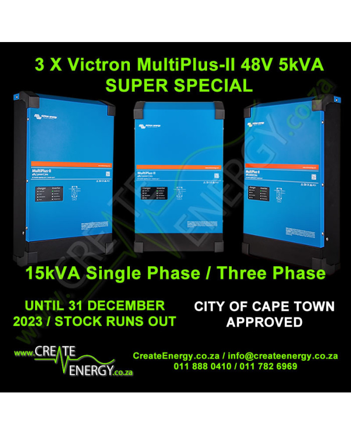 3 X Victron MultiPlus-II 5kVA 48V Inverter / Charger Bundle 15kVA 3Ph