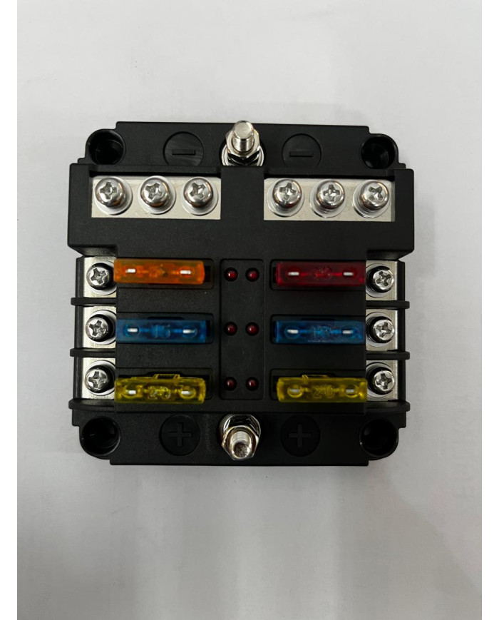 Fuse Box - 1 in and 6 out with negative bus bar and LED Indicator Fuse Box - 1 in and 6 out with negative bus bar and LED Indicator