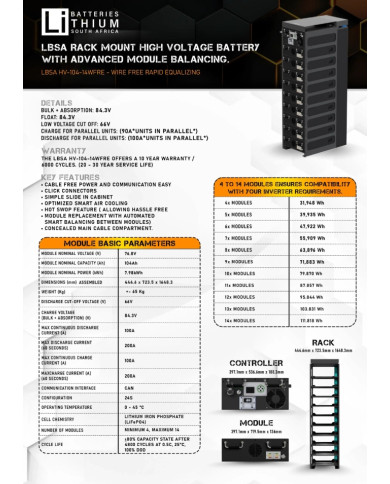 LBSA 691.2VDC 104Ah 71.8kWh High Voltage HV Battery Cluster
