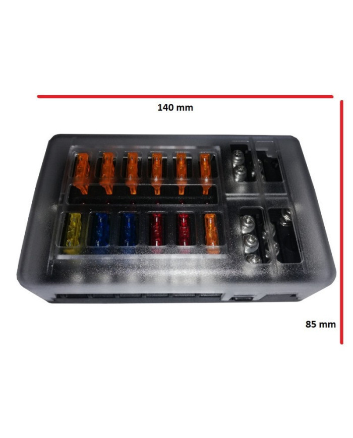 Marine / 4x4 Fuse Box - 1 in and 12 out with Negative Bus and LED indicator