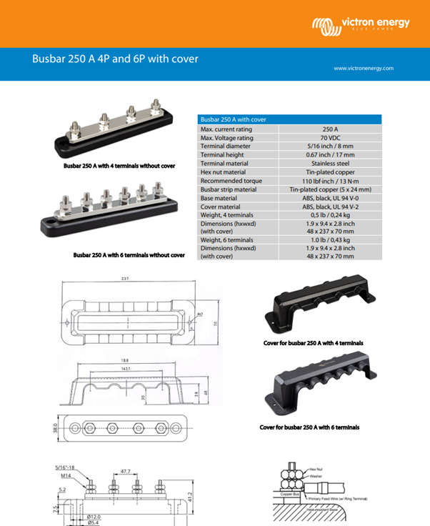 Busbar 250A 4P and 6P