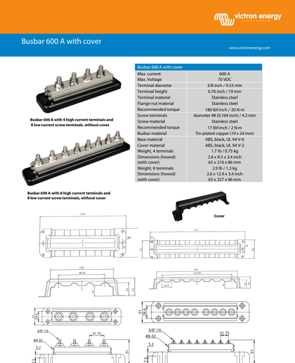 Busbar 600A 4P and 8P